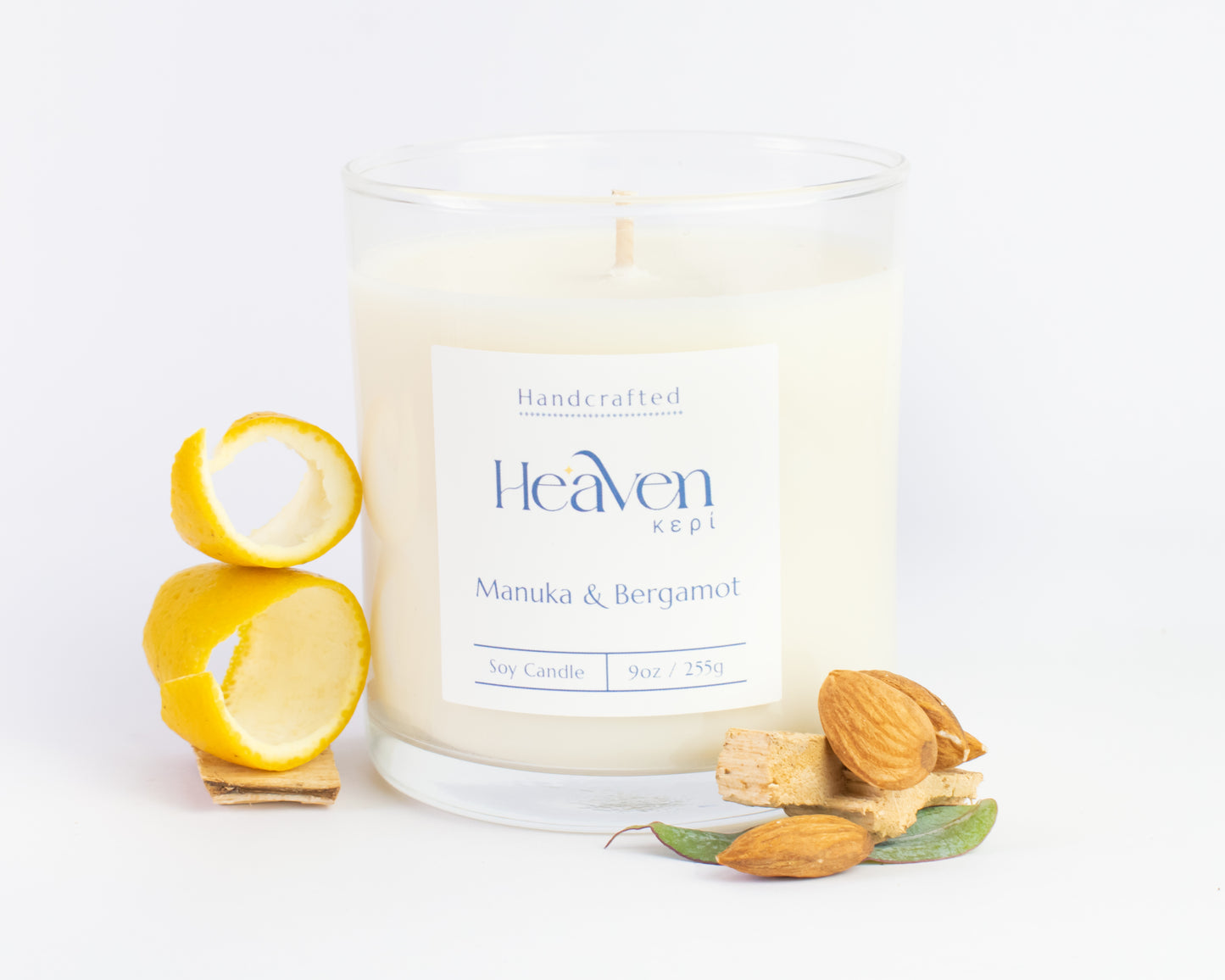 Artisan soy candle with Manuka Honey and Bergamot in amber glass jar
