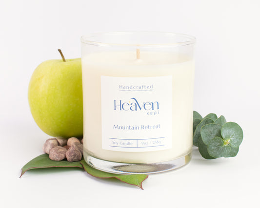 Mountain Retreat soy candle by Heaven Kepi with fresh mountain air scent