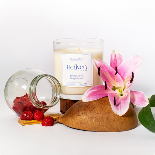 Prosecco & Raspberries artisan soy candle by Heaven Kepi