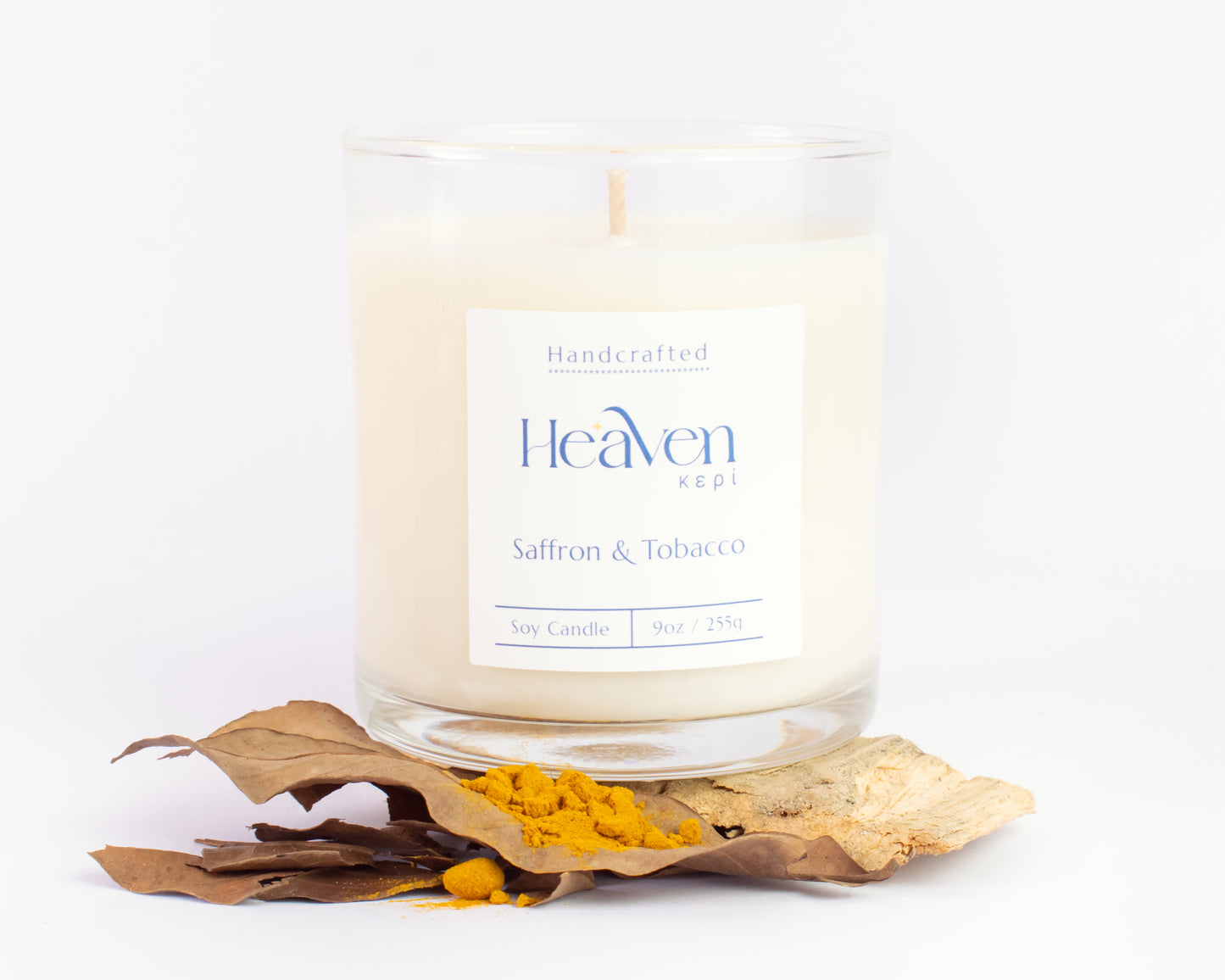 Saffron & Tobacco artisan soy candle by Heaven Kepi