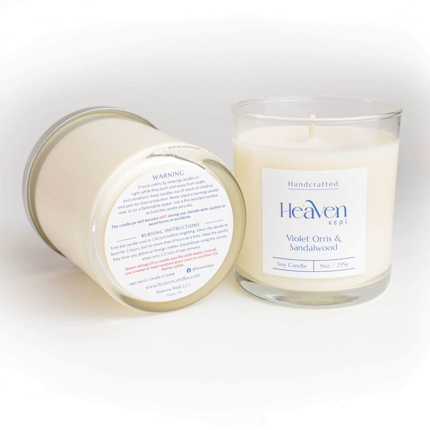 Powdery floral candle with violet leaf and orris root